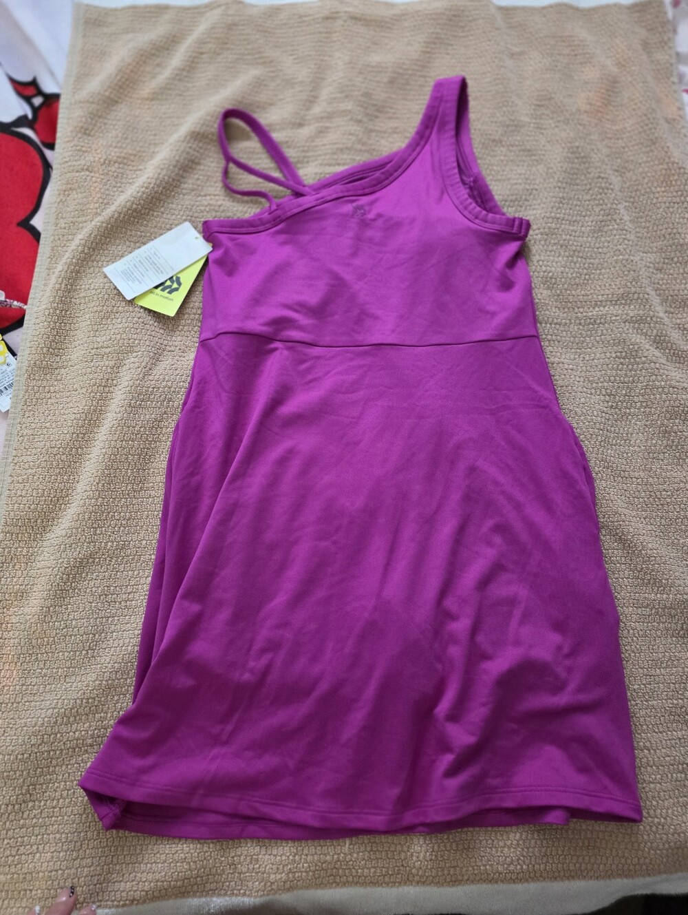 Girl's One-Shoulder Pink Tank Dress - Picture 3 of 6